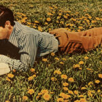 A student reads his Bible among the dandelions on campus during the 1972-73 academic year.