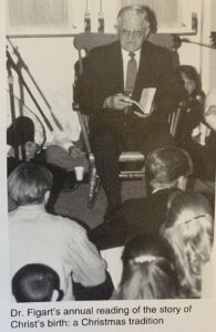 Dr. Tom Figart offered his annual reading of the birth of Christ at the Christmas Dinner during the 1995-96 academic year.