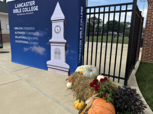 fall decor outside LBC stadium gate